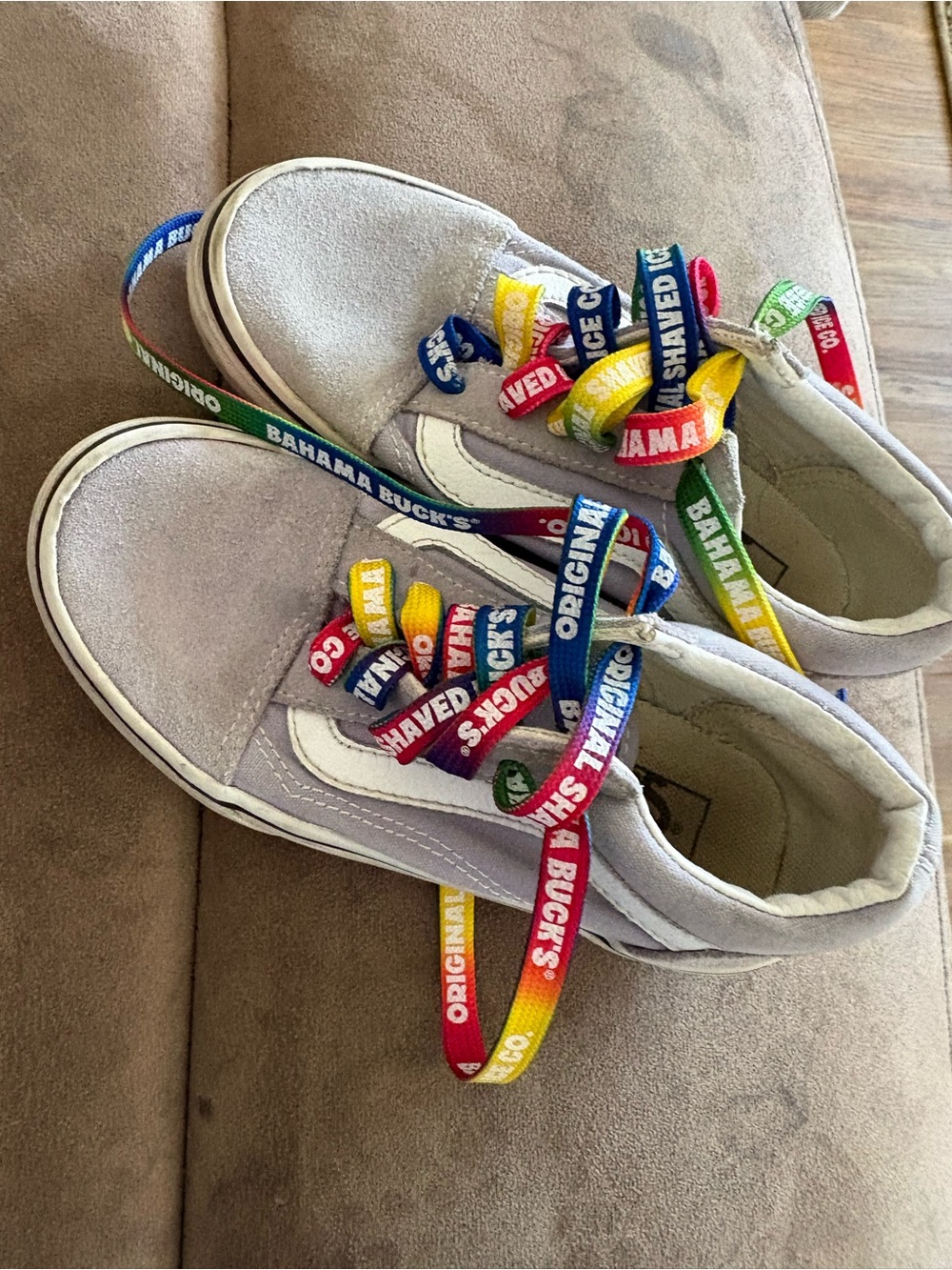 Kids Vans with Multi-Color Logo Laces - Light Gray
